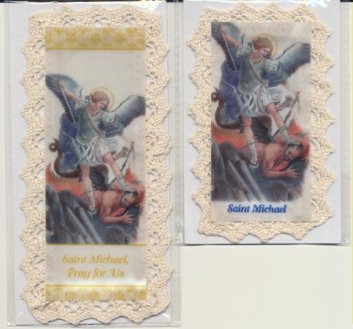 St. Saint Michael Bookmark Cloth/Lace with Matching Holy Prayer Card