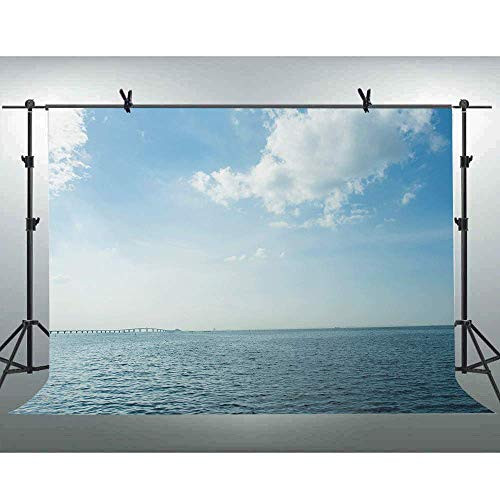 FLASIY 10X7FT Seaside Scenery Photography Backdrops White Clouds Blue Sky Photo Background for Party Studio Photo Video Shooting Props AYY018