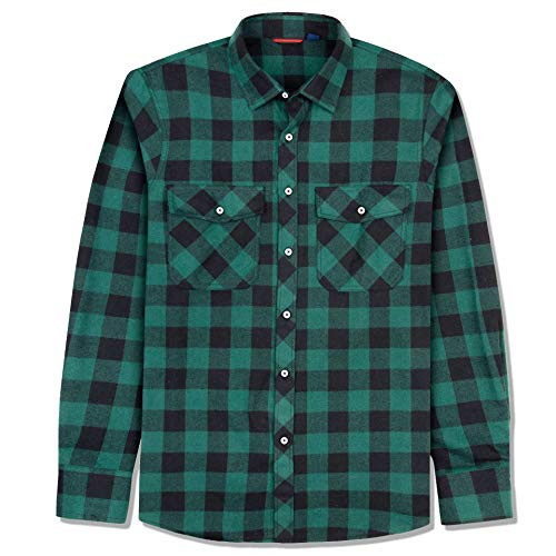 J.VER Men's Flannel Plaid Shirts Long Sleeve Regular Fit Button Down Casual Black/Green Large