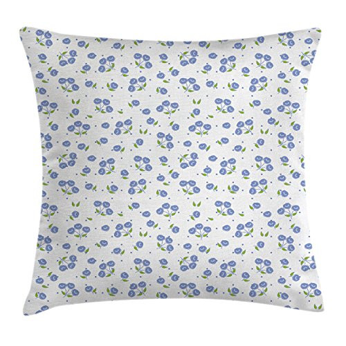Ambesonne Floral Throw Pillow Cushion Cover, Vintage Rose Flowers Bouquets Spring Season Theme Dots Green Leaves, Decorative Square Accent Pillow Case, 18" X 18", Violet Blue Green White