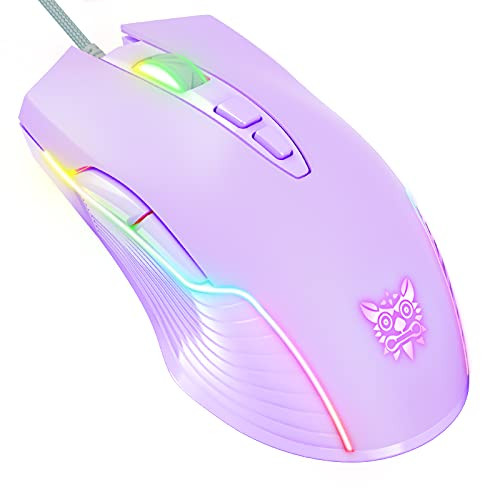 ONIKUMA RGB Gaming Mouse Wired, USB Optical Computer Mice with RGB Backlit, 6 Adjustable DPI Up to 6400, Ergonomic Gamer Laptop PC Mouse with 7 Programmable Buttons for Windows Vista Linux -Lilac-