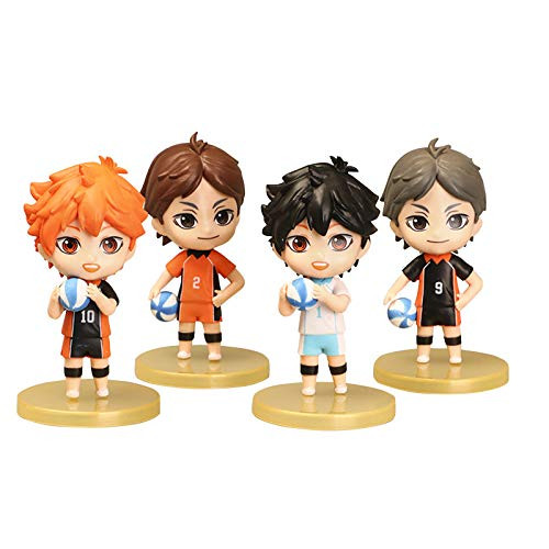YLEAFUN 4PCS Haikyu 9cm Nendoroid Tadashi Yamaguchi Figure Hinata Shoyo Toru Oikawa Tobio Kageyama Kozume Kenma Character Figures Collectible Figures Accessories Haikyu Fans Gift