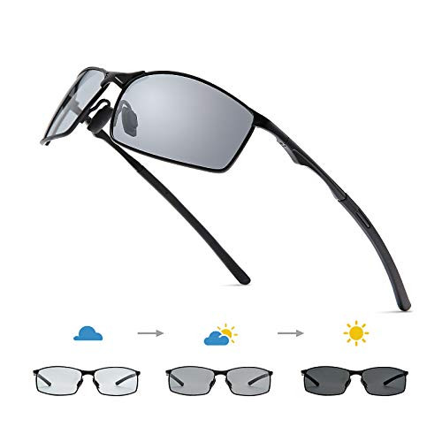 SKYWAY Men's Photochromic Sunglasses with Polarized Lens for Outdoor UV400 Protection, Anti Glare, Reduce Eye Fatigue -Black Frame/Discolor Lens-