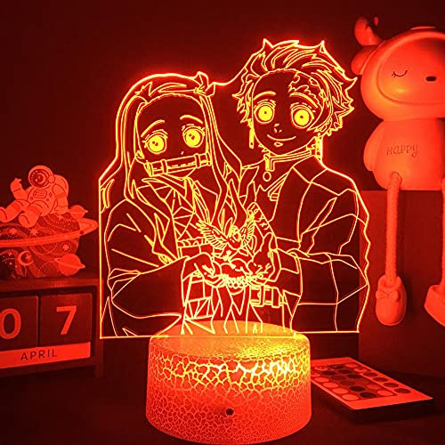 Anime Demon Slay and er Figure Led Agatsuma Zenitsu Kamado Tanjirou Nezuko Figurine Manga Lamp Bedroom Decor for Boys Kids Birthday/Xmas Gift