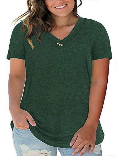 Plus Size T Shirts for Women 3x Short Sleeve Buttons Summer Tops Green 24W