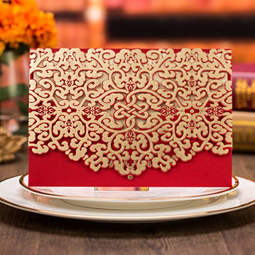 50pcs Elegant Laser Cut Wedding Invitations Cards with Envelopes and Stickers (Party invite)