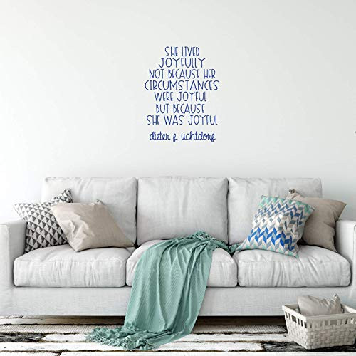 CustomVinylDecor Christian Quotes Wall Decal - She Lived Joyfully Sticker - Small, Large, Extra Large -Vinyl Home Decor for Women - LDS Bedroom, Living Room, Laptop, or Mirror