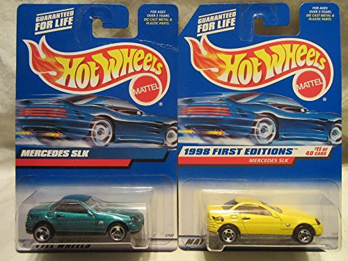 Hot Wheels 1998 First Editions Mercedes SLK Yellow 646  and  Teal 120 Die Cast 1/64 Scale 2 Car Bundle