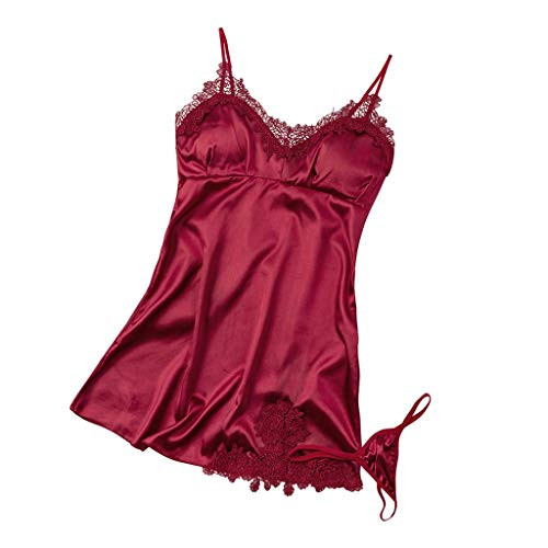 HebeTop Sleepwear Sexy Lingerie Nightgown Lace Chemise Satin Slip Silk Negligee Nightie Bridal Babydoll for Women With Thong Wine HebeTop Sleepwear Sexy Lingerie Nightgown Lace Chemise Satin Slip Silk Negligee Nightie Bridal Babydoll for Women With Thong Wine