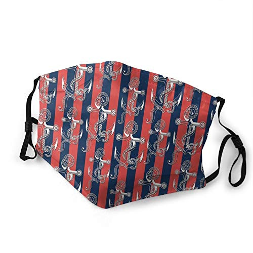 personality mask Windproof Breathable Mouth Cover,Vertical Stripes With Artistic Figures Harbor Seaport Marine Life,Adjustable Face Masks Sport Reusable Miracle mask-S-