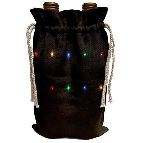 3dRose Taiche - Acrylic Painting - Abstract Minimalism - Decorative String Lights On Black Background - Wine Bag -wbg-303298-1-