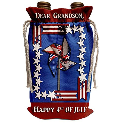 3dRose Beverly Turner Independence Day Design - Grandson, 4th of July, Patriotic Pin Wheel - Wine Bag -wbg-49202-1-