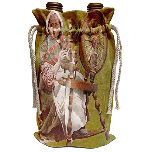 3dRose Taiche Acrylic Art Spinning Wheel - Spinning A Yarn - Wine Bag -wbg-16927-1-