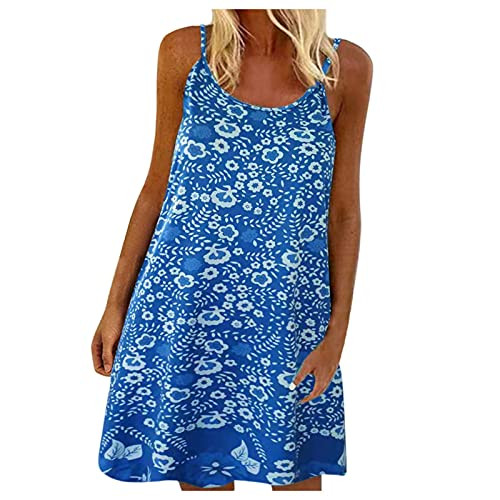 Women Casual Dress Round Neck Loose Floral Printing Sleeveless Summer Beach Dresses Summer Holiday Clothes White Women Casual Dress Round Neck Loose Floral Printing Sleeveless Summer Beach Dresses Summer Holiday Clothes White