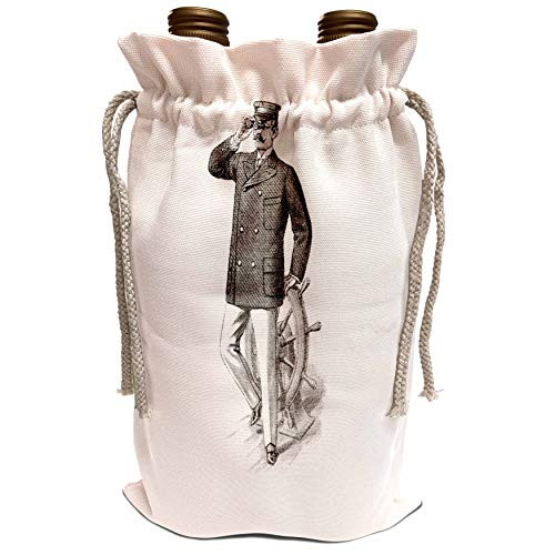 3dRose Florene - Nautical Decor - image of vintage sailor drawing with ships wheel - Wine Bag -wbg-174593-1-