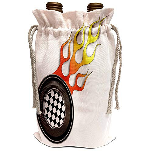3dRose Anne Marie Baugh - Car Racing - Racing Car Wheel With Flames Design - Wine Bag -wbg-211197-1-