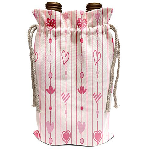 3dRose Anne Marie Baugh - Patterns - Pink and White Strings Of Hearts Pattern - Wine Bag -wbg-215592-1-