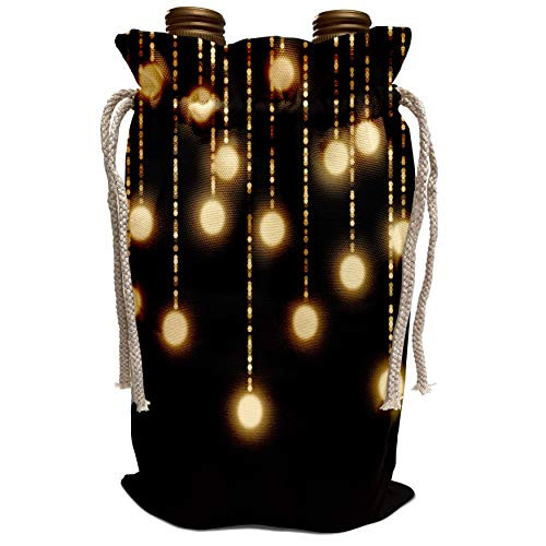 3dRose Anne Marie Baugh - Sparkle - Faux Gold Bokeh String Lights - Wine Bag -wbg-239934-1-
