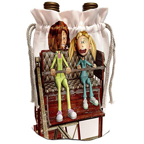 3dRose Boehm Graphics Cartoon - A Cartoon Mother and Daughter riding a Ferris Wheel - Wine Bag -wbg-245586-1-