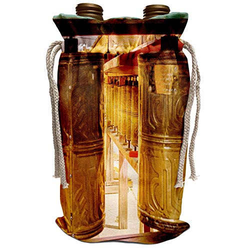 3dRose Danita Delimont - Mongolia - Mongolia, Ulaanbaatar, Gandantegchinlen Monastery. Prayer wheels 01 - Wine Bag -wbg-247817-1-