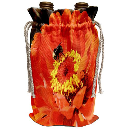 3dRose Patricia Sanders Flowers - Orange Zinnia and Bee- Flowers- Macro Photography - Wine Bag -wbg-36304-1- 3dRose Patricia Sanders Flowers - Orange Zinnia and Bee- Flowers- Macro Photography - Wine Bag -wbg-36304-1-