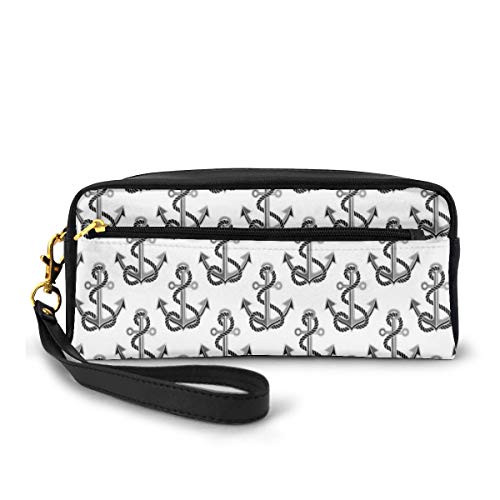 Pencil Case Pen Bag Pouch Stationary,Marine Rope On Anchor Figures Hipster Artistic Sailing Symbols,Small Makeup Bag Coin Purse