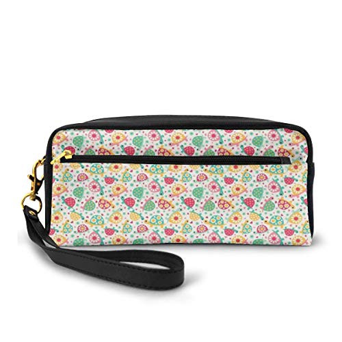 Pencil Case Pen Bag Pouch Stationary,Pre-School Themed Cartoon Design Happy Turtle Figures In Random Alignment Nursery,Small Makeup Bag Coin Purse