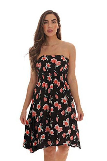Riviera Sun Rayon Crepe Short Smocking Dresses for Women 21994-6013-BLK-L