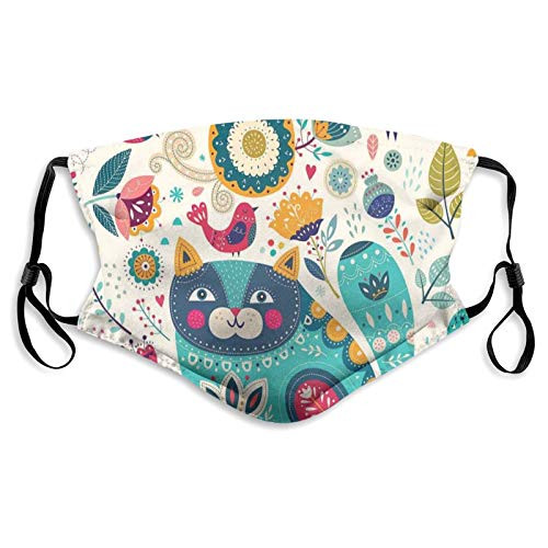 Women Men Boys Girls,Cat Figure With Birds Flower Leaf Trees Butterflies Spring Ornate Illustration,Half Face Mouth Mask Breathable Mouth Muffle For, Travel, Outdoor-M-