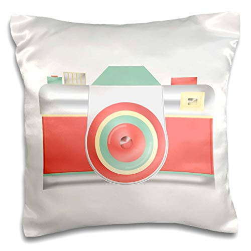 3dRose Cute Orange, Mint Green, and White Camera Illustration - Pillow Cases -pc-340011-1-