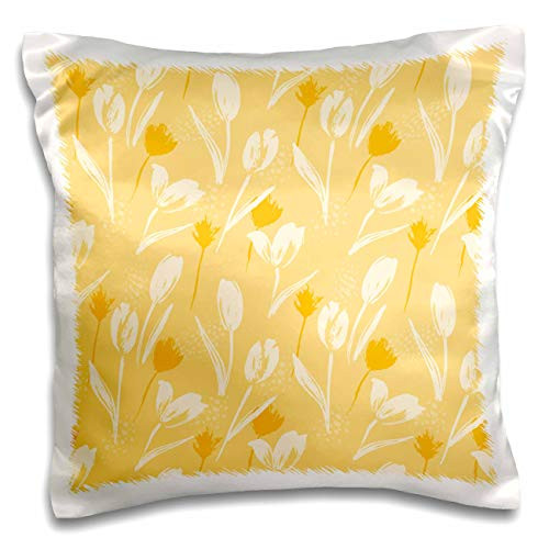 3dRose Pretty Yellow and White Tulip Flower Pattern - Pillow Cases -pc-342223-1-