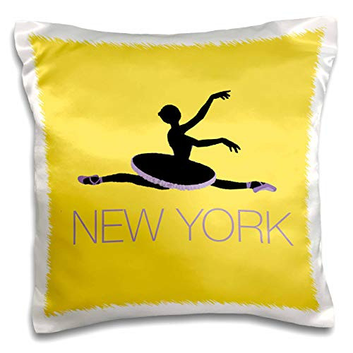 3dRose KIKE CALVO Ballerinas and Dancers - Purple New York Ballerina leaping on Yellow Background - 16x16 inch Pillow Case -pc-299383-1- 3dRose KIKE CALVO Ballerinas and Dancers - Purple New York Ballerina leaping on Yellow Background - 16x16 inch Pillow Case -pc-299383-1-