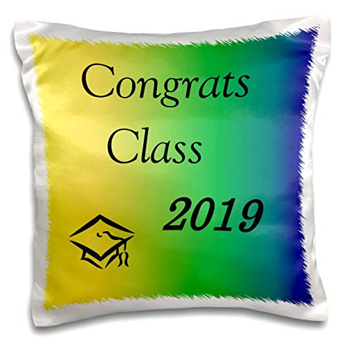 3dRose lens Art by Florene - Graduation - Image of Blue Green Yellow Gradient Congrats Class 2019-16x16 inch Pillow Case -pc-308061-1-
