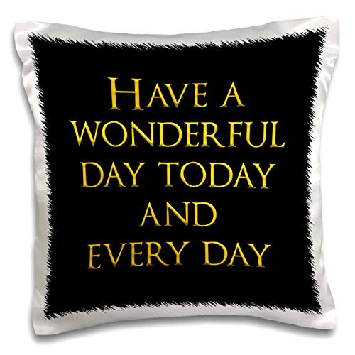 3dRose Alexis Design - Best Wishes - Have a wonderful day today and every day yellow text on the black - 16x16 inch Pillow Case -pc-321996-1-
