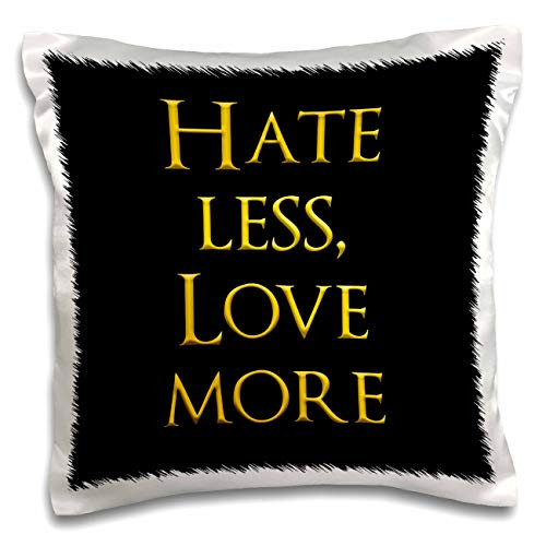3dRose Alexis Design - Best Wishes - Hate less, love more yellow text against the black background - 16x16 inch Pillow Case -pc-322001-1-