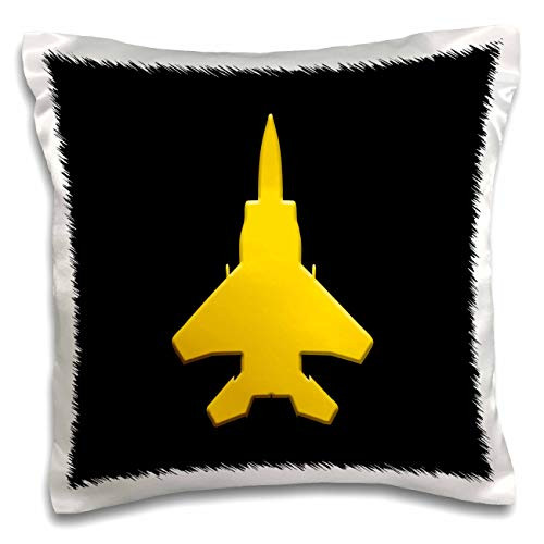 3dRose Alexis Design - Aviation - Silhouette image of a modern fighter plane. Yellow on black - 16x16 inch Pillow Case -pc-323640-1-