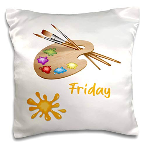 3dRose Artist palette, brushes, A blot of yellow paint. Friday text - Pillow Cases -pc-326140-1-