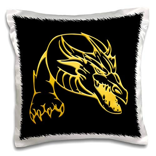 3dRose Aggressive frightful dragon head. Yellow on black image - Pillow Cases -pc-326160-1-