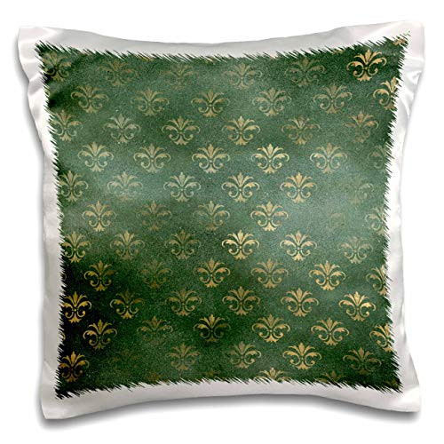 3dRose Image Of Gold Ornamental Fleur De Lis On Green Pattern - Pillow Cases -pc-326585-1-