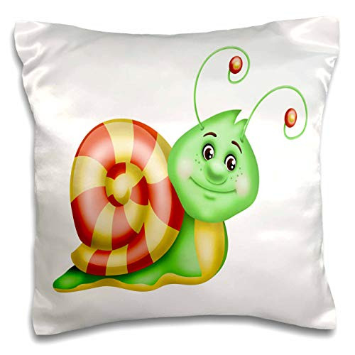 3dRose Cute Smiling Green, Orange, and Yellow Snail Illustration - Pillow Cases -pc-327417-1-
