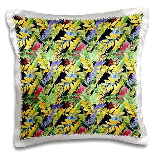 3dRose Pretty Yellow and Green Leaves On Brush Strokes Pattern - Pillow Cases -pc-328123-1-