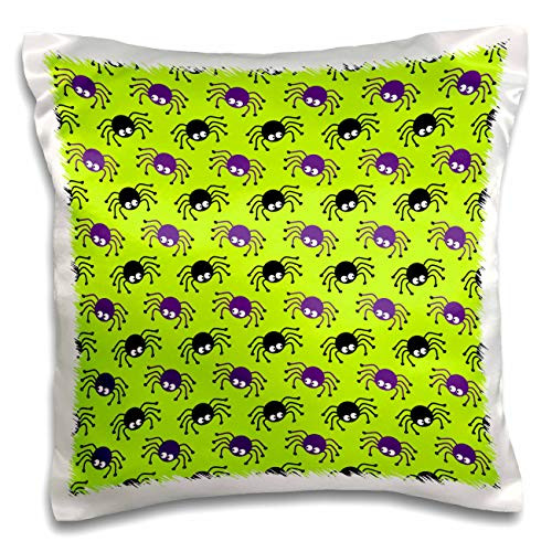 3dRose Cute Black and Purple Spiders On Lime Green Pattern - Pillow Cases -pc-328152-1-