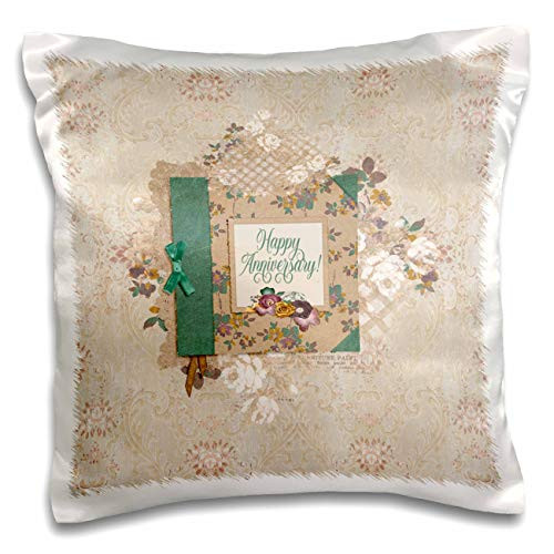 3dRose Image of Vintage Anniversary. Flora Print, Bow, Green, Sepia. - Pillow Cases -pc-336176-1-