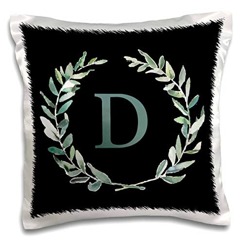 3dRose Wreath with monogram initial letter D in green on black. - Pillow Cases -pc-336767-1-