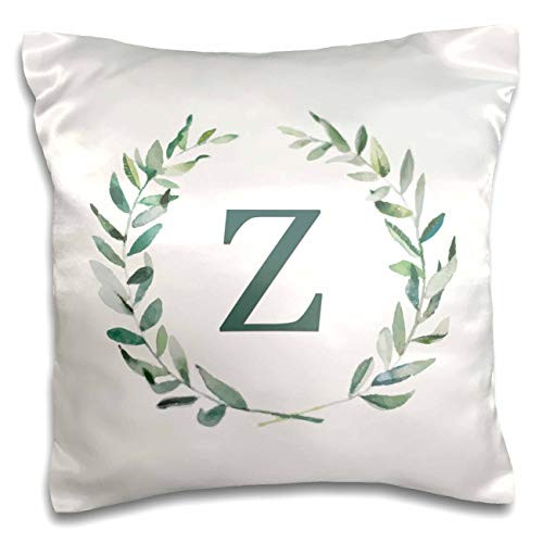 3dRose Wreath with monogram initial letter Z in green on white. - Pillow Cases -pc-337408-1-