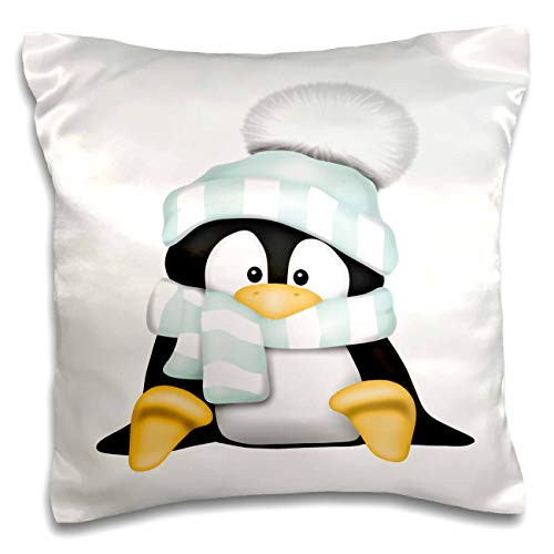 3dRose Cute Sitting Penguin In Mint Green Winter Clothing Illustration - Pillow Cases -pc-339972-1-