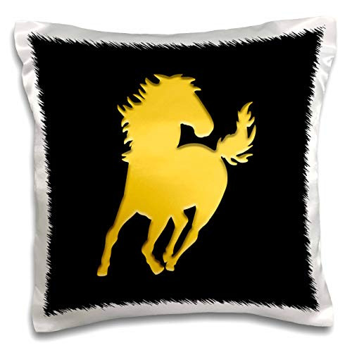 3dRose A yellow on black silhouette image of a running horse with tail. - Pillow Cases -pc-340419-1-