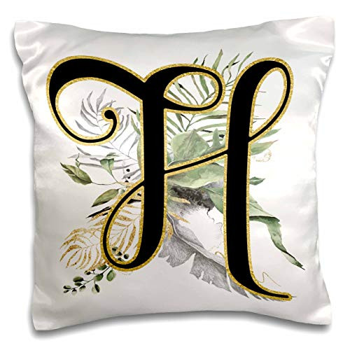 3dRose Fancy Monogram Initial H On Green Tropical Leaves - Pillow Cases -pc-341671-1-