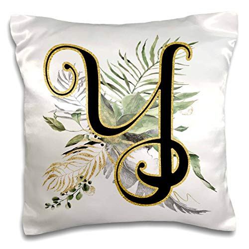 3dRose Fancy Monogram Initial Y On Green Tropical Leaves - Pillow Cases -pc-341683-1-