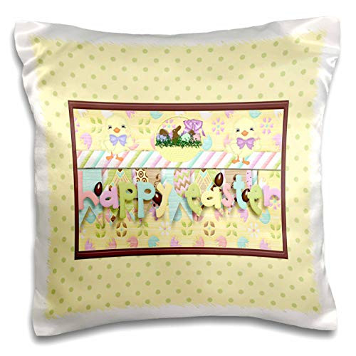 3dRose Image of Happy Easter, Basket, Chicks, Chocolate Eggs, Yellow - Pillow Cases -pc-341906-1-